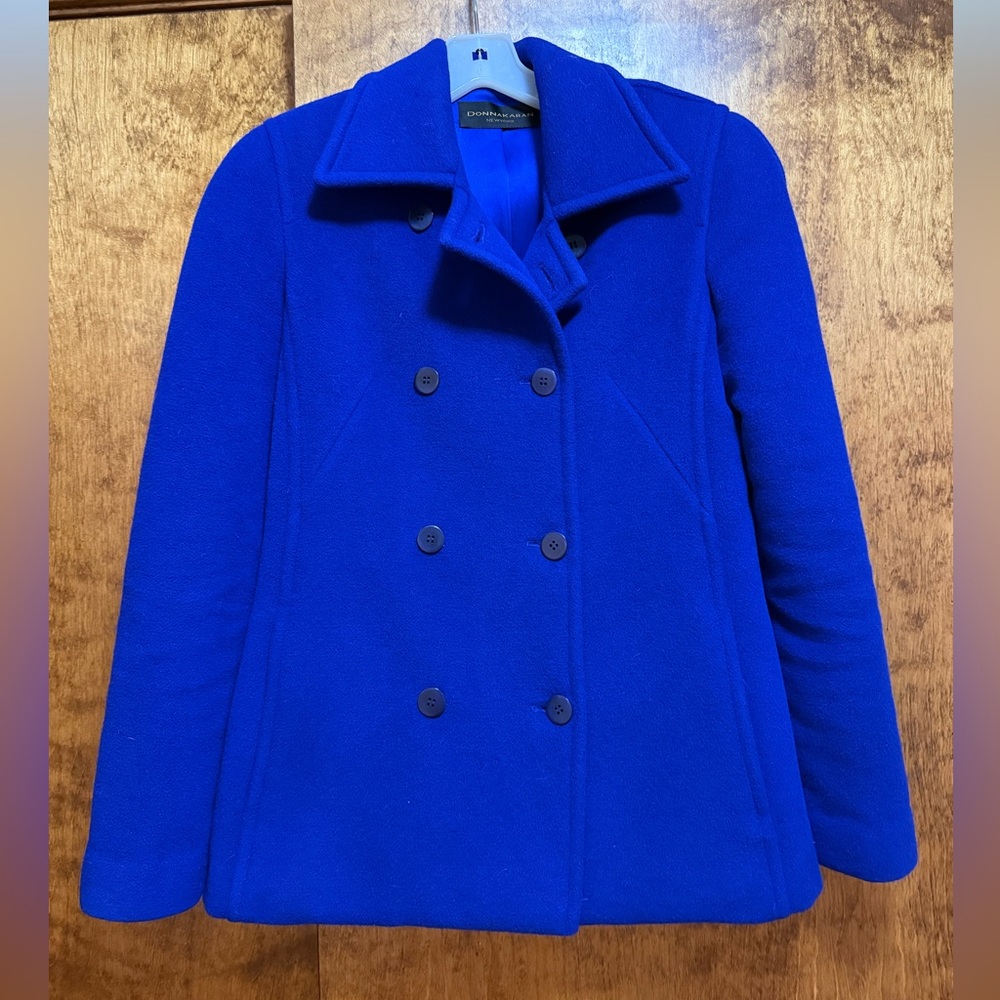 Donna Karan Pea Coat royal blue small wool made in USA